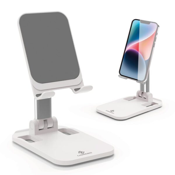 White Adjustable Folding Phone Stand: Compact Desktop Holder for Your Phone - Payfisia