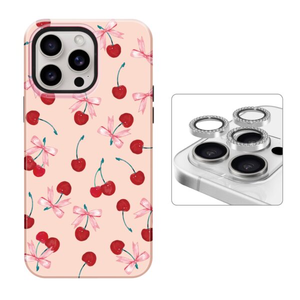 2 IN 1 Bundle Ms. Cherry iPhone Case + Silver Bling Lens Protector - Payfisia