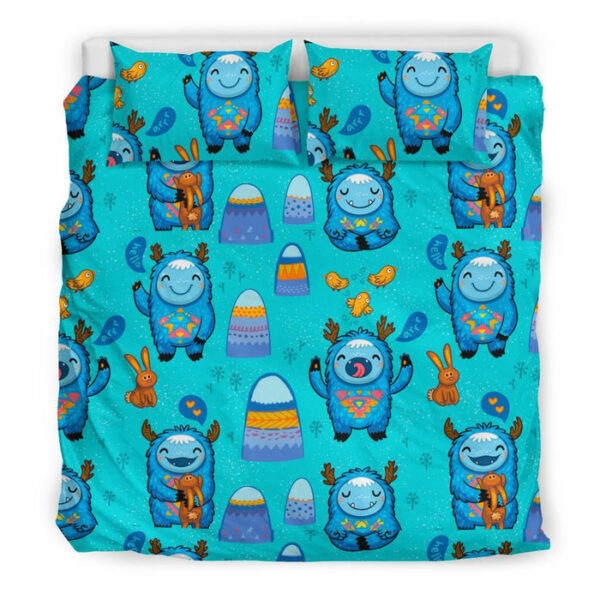Blue Bigfoot Pattern Print Duvet Cover Bedding Set - Payfisia