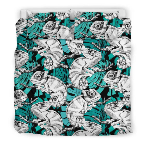 Cartoon Chameleon Pattern Print Duvet Cover Bedding Set - Payfisia