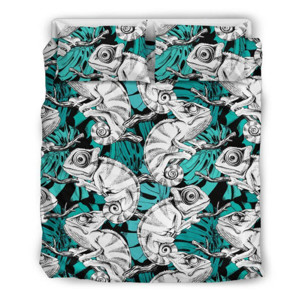 Cartoon Chameleon Pattern Print Duvet Cover Bedding Set - Payfisia
