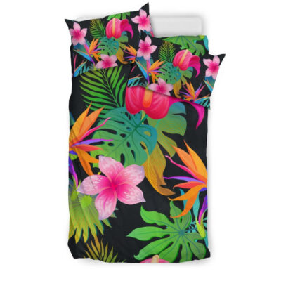 Floral Tropical Hawaiian Flower Hibiscus Palm Leaves Pattern Print Duvet Cover Bedding Set - Payfisia