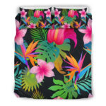 Floral Tropical Hawaiian Flower Hibiscus Palm Leaves Pattern Print Duvet Cover Bedding Set - Payfisia