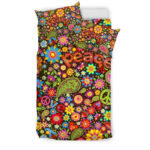 Hippie Paisley Floral Peace Sign Pattern Print Duvet Cover Bedding Set - Payfisia