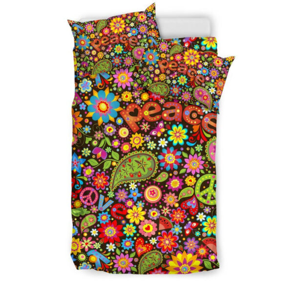 Hippie Paisley Floral Peace Sign Pattern Print Duvet Cover Bedding Set - Payfisia
