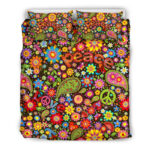 Hippie Paisley Floral Peace Sign Pattern Print Duvet Cover Bedding Set - Payfisia