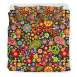 Hippie Paisley Floral Peace Sign Pattern Print Duvet Cover Bedding Set - Payfisia