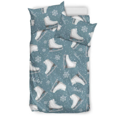 Ice Skate Snowflake Pattern Print Duvet Cover Bedding Set - Payfisia