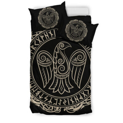 Raven Viking Odin Sword Print Duvet Cover Bedding Set - Payfisia