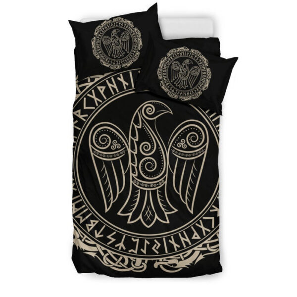 Raven Viking Odin Sword Print Duvet Cover Bedding Set - Payfisia
