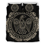 Raven Viking Odin Sword Print Duvet Cover Bedding Set - Payfisia