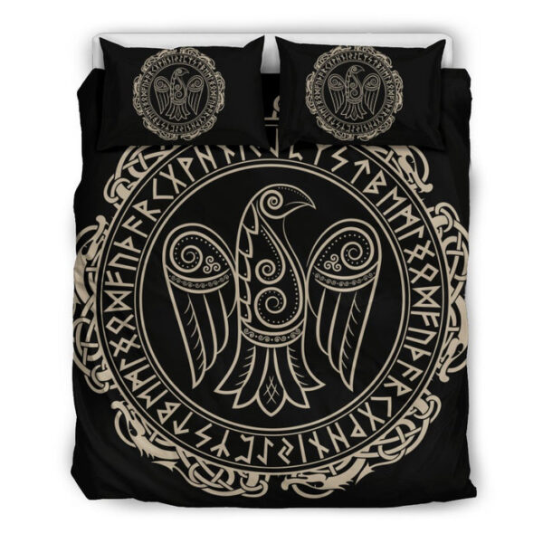 Raven Viking Odin Sword Print Duvet Cover Bedding Set - Payfisia