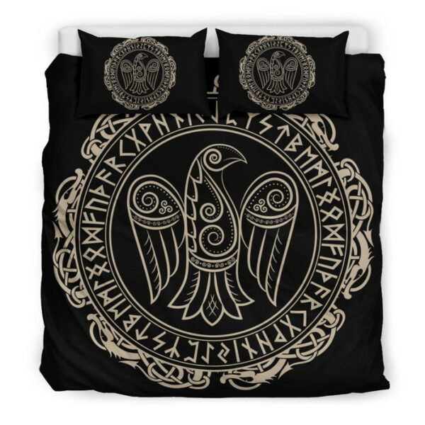 Raven Viking Odin Sword Print Duvet Cover Bedding Set - Payfisia