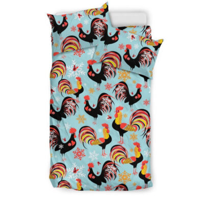 Rooster Blue Pattern Print Duvet Cover Bedding Set - Payfisia