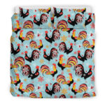 Rooster Blue Pattern Print Duvet Cover Bedding Set - Payfisia