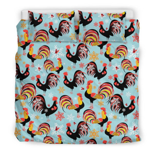 Rooster Blue Pattern Print Duvet Cover Bedding Set - Payfisia