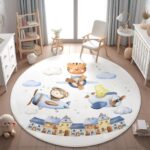 Pilot Safari Round Kid's Rug- Washable & Non-Slip Nursery Carpet