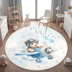 Pillow Bear Round Kid's Rug- Washable & Non-Slip Nursery Carpet