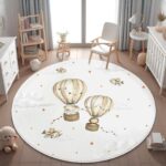 Air Balloon Round Kid's Rug- Washable & Non-Slip Nursery Carpet
