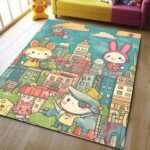 Cartoon Square Kid’s Rug - Washable & Non-Slip Nursery Carpet