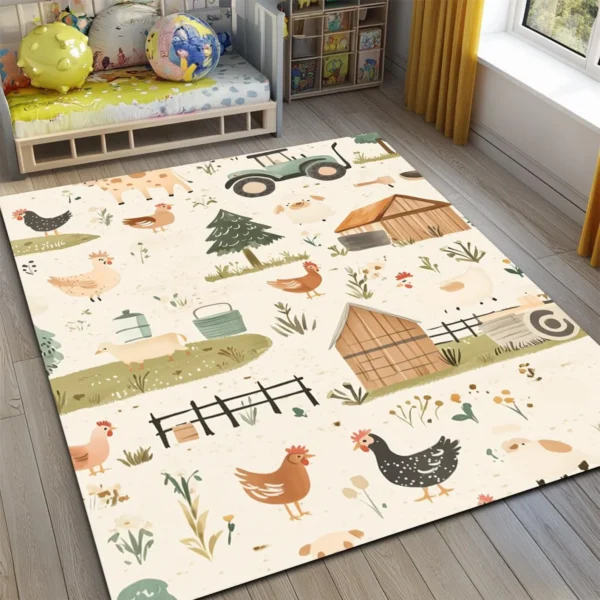 Farmhouse Square Kid’s Rug - Washable & Non-Slip Nursery Carpet
