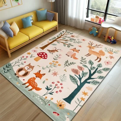Fox Woodland Square Kid’s Rug - Washable & Non-Slip Nursery Carpet
