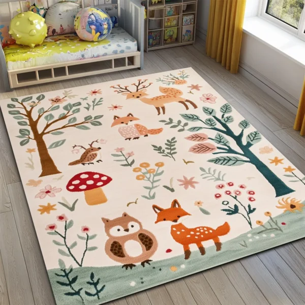 Fox Woodland Square Kid’s Rug - Washable & Non-Slip Nursery Carpet