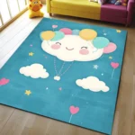 Cloud with Balloons Square Kid’s Rug - Washable & Non-Slip Nursery Carpet