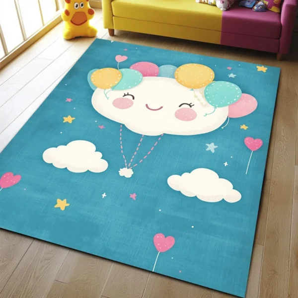 Cloud with Balloons Square Kid’s Rug - Washable & Non-Slip Nursery Carpet