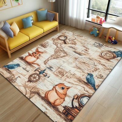 Adventure Area Square Kid’s Rug - Washable & Non-Slip Nursery Carpet