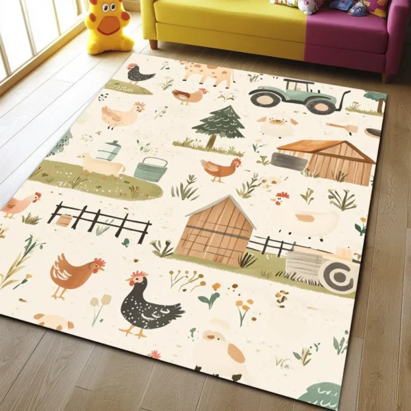 Farmhouse Square Kid’s Rug - Washable & Non-Slip Nursery Carpet