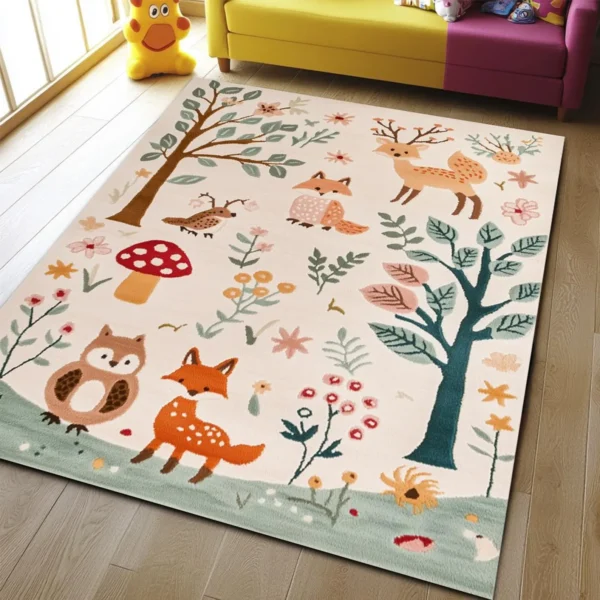 Fox Woodland Square Kid’s Rug - Washable & Non-Slip Nursery Carpet