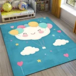 Cloud with Balloons Square Kid’s Rug - Washable & Non-Slip Nursery Carpet