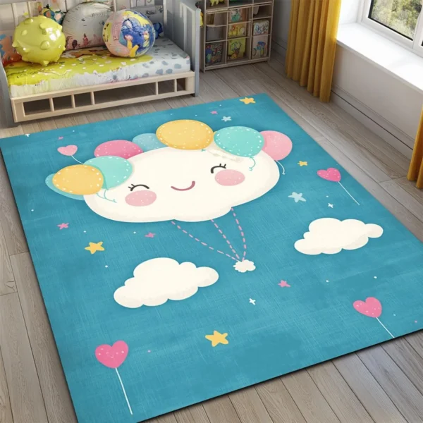 Cloud with Balloons Square Kid’s Rug - Washable & Non-Slip Nursery Carpet